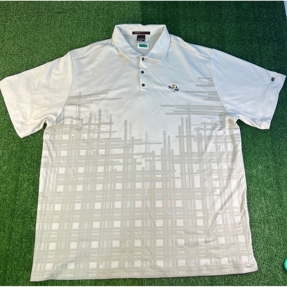 Nike Tiger Woods Collection Bay Hill Golf Polo White Grey Grid XXL Dri-FIT Shirt